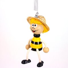 Bee with hat - wooden figure on spring