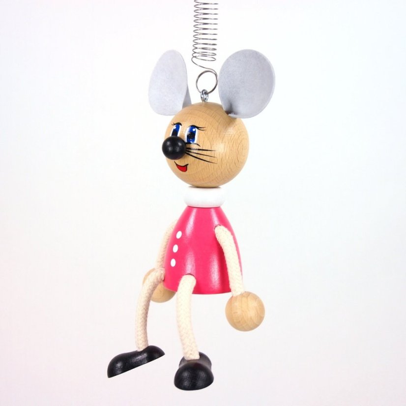 Lady Mouse - wooden figure on spring
