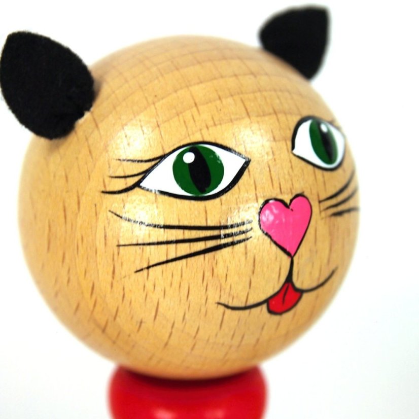 Cat with heart - wooden figure on spring