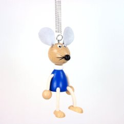 Blue mouse - wooden figure on spring