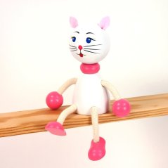 White kitty - wooden sitting figure