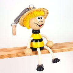 Bee with hat - wooden figure on spring