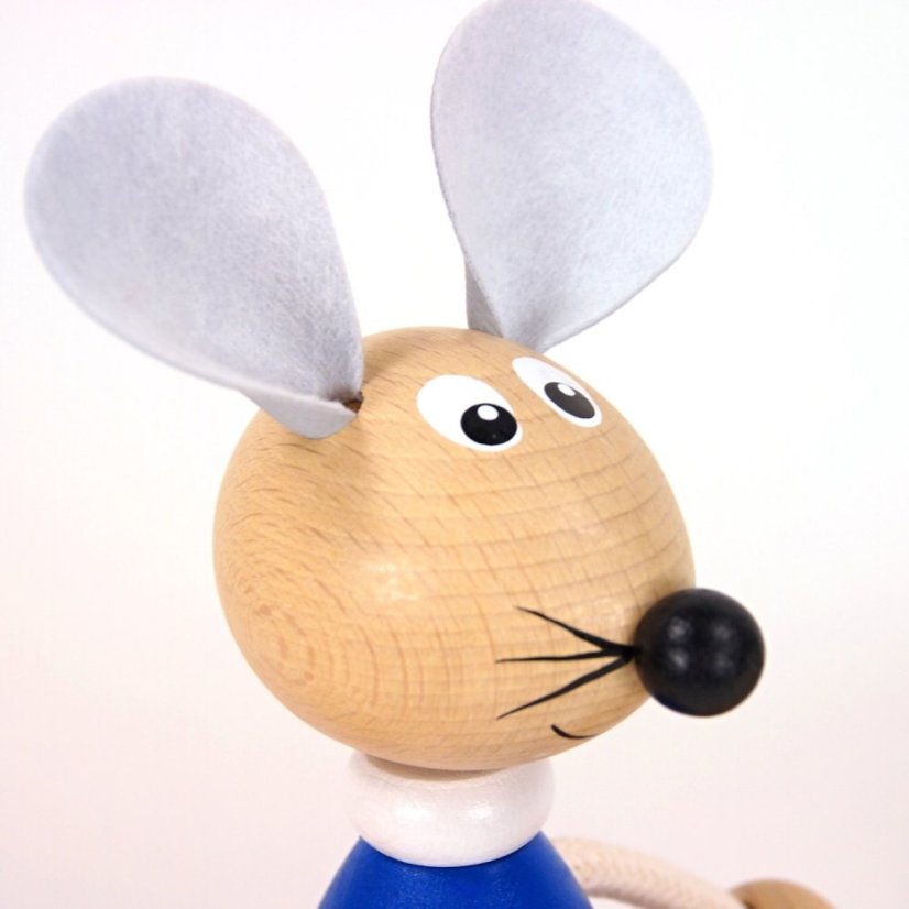 Blue mouse - wooden sitting figure