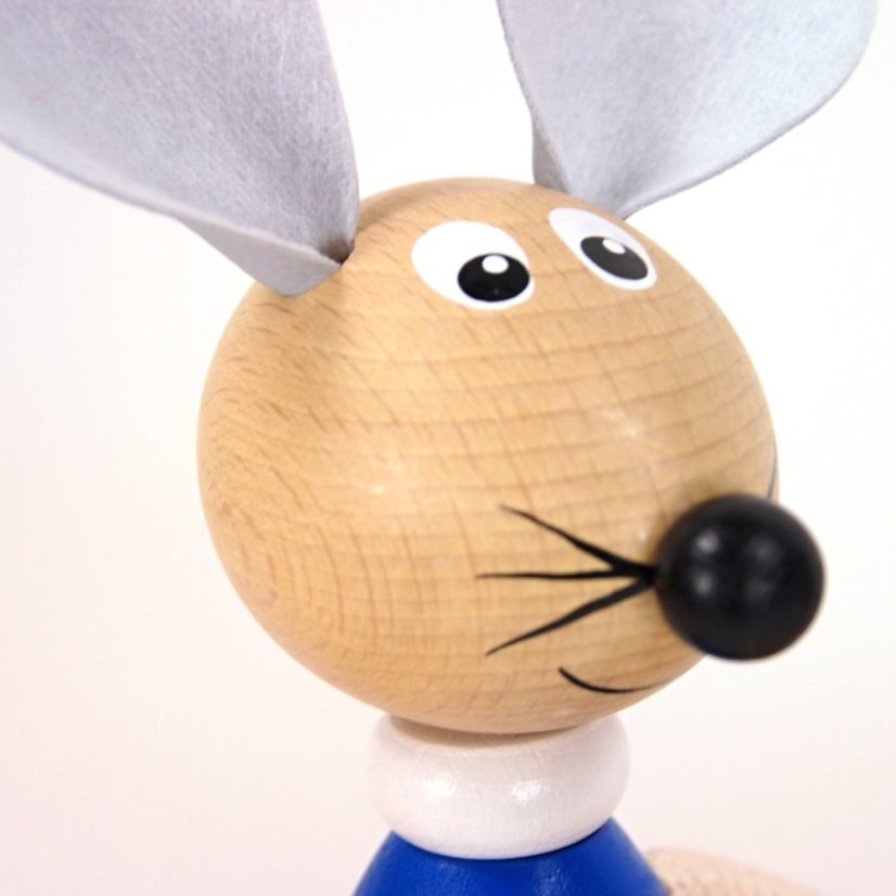 Blue mouse - wooden figure on spring
